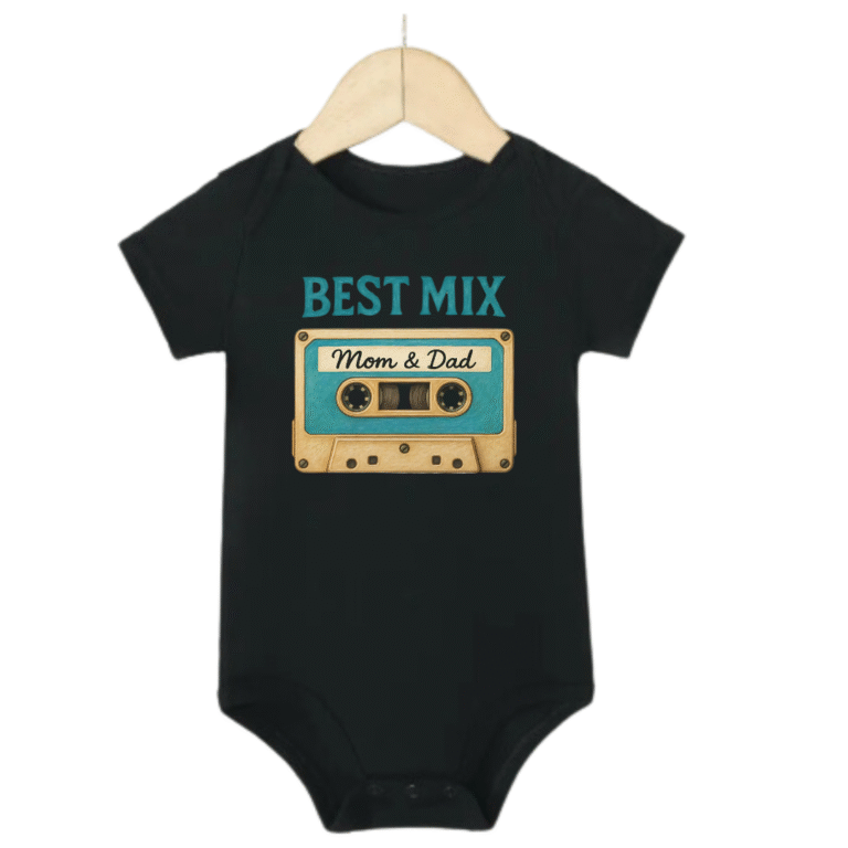 mix tape artwork on babygrow